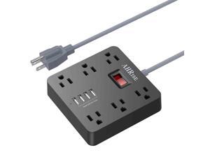 POWRUI Power Strip, Extension Cord with 6 AC Outlets and 4 USB Charging Ports(5V/4.8A,24W) for Smartphone Tablets Home, Office, Hotel, Cruise Ship, 5 Feet Long Cord, ETL Listed -Black(AHRISE)