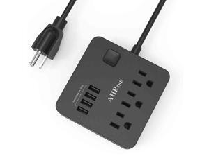 POWRUI Extension Cord, Power Strip with 3 AC Outlets and 4 USB Charging Ports(5V/4.8A, 24W) for Smartphone Tablets Home, Office, Hotel, Cruise Ship, 5 Ft, ETL Listed, Black(AHRISE )