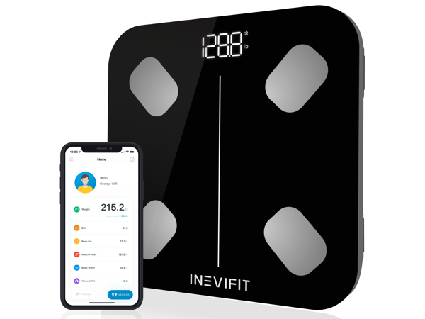 INEVIFIT Smart Body Composition Scale with Bluetooth and Free Tracking  INEVIFIT APP - Black