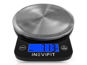 INEVIFIT DIGITAL KITCHEN SCALE, Highly Accurate Multifunction Food Scale 13 lbs 6kgs Max, Clean Modern Black with Premium Stainless Steel Finish. Includes Batteries & 5-Year Warranty