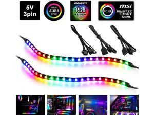 PC RGB LED Strip Light, 2pcs DreamColor Magnetic Addressable LED Strip Light for 5V 3pin ARGB LED headers, Compatible with ASUS Aura SYNC, Gigabyte RGB Fusion, MSI Mystic Light Sync, with More LEDs PC RGB LED Strip Light, 2pcs DreamColor Magnetic Addressable LED Strip Light for 5V 3pin ARGB LED headers, Compatible with ASUS Aura SYNC, Gigabyte RGB Fusion, MSI Mystic Light Sync, with More LEDs