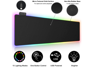 Large RGB Soft Gaming Mouse Pad, Airgoo Led Extended Mousepad with 14 Lighting Modes, Non-Slip Rubber Base Computer Keyboard Mousepads Mat, 31.5×11.8 inches