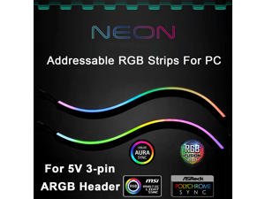 NEON Digital RGB LED Strip for PC, Addressable LED Strip for 5V 3-pin ARGB LED Header, Compatible with Aura SYNC, Gigabyte RGB Fusion, MSI Mystic Light Sync, Come with 12pcs Strong Magnetic Brackets NEON Digital RGB LED Strip for PC, Addressable LED Strip for 5V 3-pin ARGB LED Header, Compatible with Aura SYNC, Gigabyte RGB Fusion, MSI Mystic Light Sync, Come with 12pcs Strong Magnetic Brackets