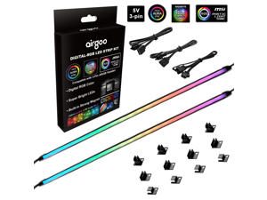 Airgoo NEON Addressable RGB PC LED Light Strips, 2x15.7inch WS2812B RGBIC Rainbow Magnetic ARGB Strip for 5V 3-pin Aura SYNC, Gigabyte RGB Fusion, MSI Mystic Light Sync, with Strong Magnetic Brackets