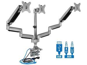 Mount-It! Triple Monitor Mount | Desk Stand with USB and Audio Ports | 3 Counter-Balanced Gas Spring Height Adjustable Arms for Three 24 27 30 32 Inch VESA Screens | C-Clamp and Grommet Bases Included Mount-It! Triple Monitor Mount | Desk Stand with USB and Audio Ports | 3 Counter-Balanced Gas Spring Height Adjustable Arms for Three 24 27 30 32 Inch VESA Screens | C-Clamp and Grommet Bases Included