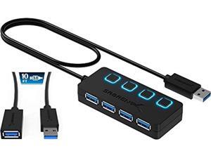 Sabrent 4-Port USB 3.0 Hub + 10 Ft 22AWG USB 3.0 Extension Cable - A-Male to A-Female in Black Sabrent 4-Port USB 3.0 Hub + 10 Ft 22AWG USB 3.0 Extension Cable - A-Male to A-Female in Black