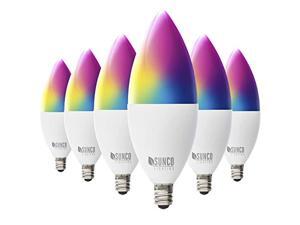 Sunco Lighting 6 Pack WiFi LED Smart Bulb, B11 Candelabra, 4.5W, E12 Base, Color Changing (RGB & CCT), Dimmable, Compatible with Amazon Alexa & Google Assistant - No Hub Required Sunco Lighting 6 Pack WiFi LED Smart Bulb, B11 Candelabra, 4.5W, E12 Base, Color Changing (RGB & CCT), Dimmable, Compatible with Amazon Alexa & Google Assistant - No Hub Required