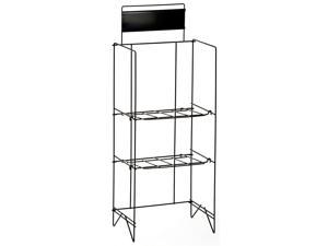 46"h Wire Newspaper Stand with 2 Height-Adjustable Shelves, Free-Standing, with 14" x 4" Nameplate - Black (NRWREGTWO)