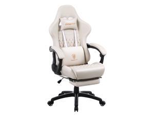 DOWINX PU Leather Gaming Chair w/ Massage Lumbar Support Type, Ivory