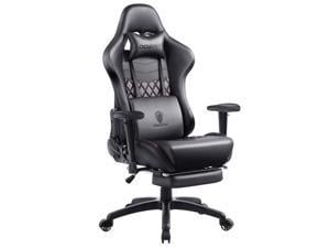 Dowinx Gaming Chair Ergonomic Racing Style Recliner with Massage Lumbar Support Office Armchair for Computer PU Leather with Retractable Footrest Black