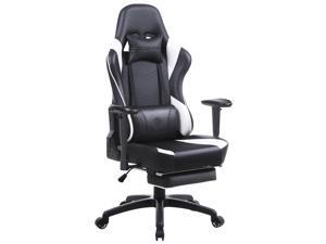 Dowinx Gaming Chair Ergonomic Office Recliner for Computer with Massage Lumbar Support, Racing Style Armchair PU Leather E-Sports Gamer Chairs with Retractable Footrest (Black&White)