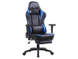 Dowinx Gaming Chair Ergonomic Office Recliner for Computer with Massage Lumbar Support, Racing Style Armchair PU Leather E-Sports Gamer Chairs with Retractable Footrest (Black&Blue)