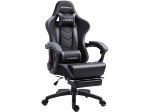Dowinx Gaming Chair Ergonomic Office Recliner for Computer with Massage Lumbar Support Racing Style Armchair PU Leather E-sports Gamer Chairs with Retractable Footrest Black 