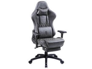 Dowinx Gaming Chair Ergonomic Racing Style Recliner with Massage Lumbar Support,4D armrests Game Chair for Computer PU Leather with Retractable Footrest Grey
