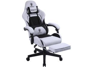Dowinx Gaming Chair Fabric with Pocket Spring Cushion, Massage Game Chair Cloth with Headrest, Ergonomic Computer Chair with Footrest 290LBS, Black Grey