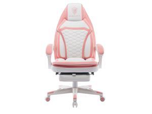 Dowinx Gaming Chair Office Desk Chair with Footrest, Double Layer Thick Cushion Gamer Chair for Girl, Computer PU Leather Ergonomic Chair Pink