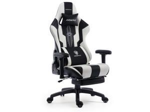 Dowinx Gaming Chair with Pocket Spring Cushion, Ergonomic Computer Chair Office Chair with Headrest and Lumbar Support, Massage Game Chair Pu Leather with Footrest 350LBS, Black and White