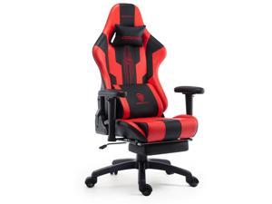 Dowinx Gaming Chair with Pocket Spring Cushion, Ergonomic Computer Chair Office Chair with Headrest and Lumbar Support, Massage Game Chair Pu Leather with Footrest 350LBS, Black and Red