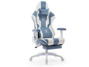 Dowinx Gaming Chair with Pocket Spring Cushion, Ergonomic Computer Chair Office Chair with Headrest and Lumbar Support, Massage Game Chair Pu Leather with Footrest 350LBS, Blue and White
