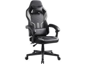 Dowinx Gaming Chair with Pocket Spring Cushion, Ergonomic Computer Chair High Back, Reclining Massage Game Chair Pu Leather 350LBS, Grey