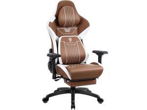 Dowinx Gaming Chair with Footrest, Ergonomic Computer Chair with Comfortable Headrest and Lumbar Support, Game Office Chair for Adults Pu Leather High Back, 350LBS, Brown