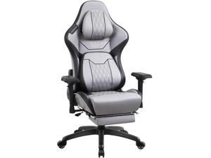 Dowinx Gaming Chair with Footrest, Ergonomic Computer Chair with Comfortable Headrest and Lumbar Support, Game Office Chair for Adults Pu Leather High Back, 350LBS, Grey