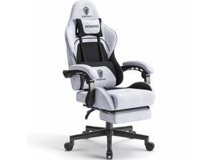 Dowinx Gaming Chair Fabric with Pocket Spring Cushion, Massage Game Chair Cloth with Headrest, Ergonomic Computer Chair with Footrest 290LBS, Black Grey