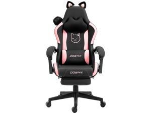 Dowinx Cute Cat-Ear Gaming Chair with Massaging Lumbar Suppo...