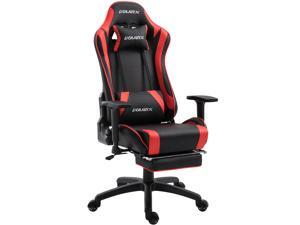 Dowinx Ergonomic Recliner PU Leather Gaming Chair w/ Massage Lumbar Support, Retractable Footrest, Black & Red