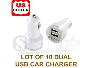 LOT 10 Dual USB 2 Port Car Charger white for iPhone 4 5 6  S2 S3 S6 S5 S4