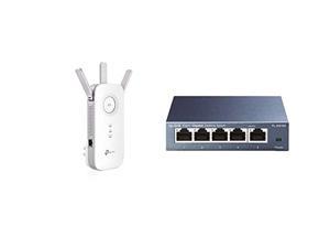 TP-Link PCMag Editor's Choice - AC1750 WiFi Range Extender - Extend WiFi Signal to Smart Home  and  Alexa Devices (RE450)  and  5 Port Gigabit Ethernet Network Switch (TL-SG105)
