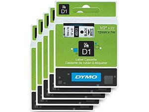 DYMO Standard D1 Labeling Tape for Labe lManager Label Makers, Black Print on White Tape, 1/2" W x 23' L, 1 Cartridge (45013) 5 Pack (45013)