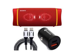 Sony SRSXB33 Extra BASS Bluetooth Wireless Portable Speaker (Red) with Kratos Mini Car Charger and USB-C Cable Bundle (3 Items) (SRSXB33R_K3)