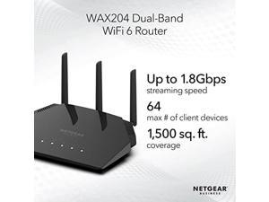 NETGEAR 4-Stream WiFi 6 Dual-Band Gigabit Router (WAX204) - AX1800 Wireless Speed (Up to 1.8 Gbps) | Coverage up to 1,500 sq. ft, 40 Devices (WAX204-100NAS)
