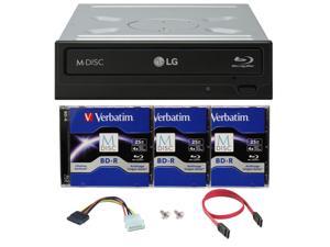 LG WH16NS40 16X Blu-ray BDXL DVD CD Internal Burner Drive Bundle with Free 3pk 25GB M-DISC BD + SATA Cable + Mounting Screws