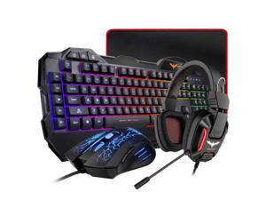 HAVIT Gaming Keyboard Mouse Headset & Mouse Pad Kit, Rainbow LED Backlit Wired, Over Ear Headphone with Mic for PC, Computer, Xbox ONE & PS4, Tablet, Mobile Phones