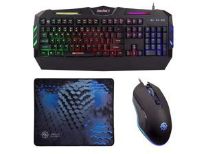 ENHANCE Infiltrate Gaming Keyboard and Mouse Combo with Gaming Mouse Pad - PC Gaming Bundle Rainbow LED Lighting, Programmable Buttons, Ergonomic Design, Tactile Membrane Switches
