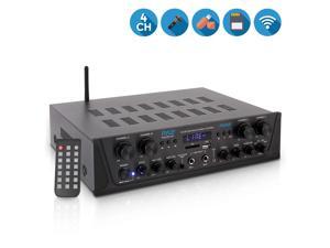 500W Karaoke Wireless Bluetooth Amplifier - 4 Channel Stereo Audio Home Theater Speaker Sound Power Receiver w/ AUX IN, FM, RCA Subwoofer Speakers OUT, USB, Microphone IN w/ Echo - Pyle PTA44BT 500W Karaoke Wireless Bluetooth Amplifier - 4 Channel Stereo Audio Home Theater Speaker Sound Power Receiver w/ AUX IN, FM, RCA Subwoofer Speakers OUT, USB, Microphone IN w/ Echo - Pyle PTA44BT