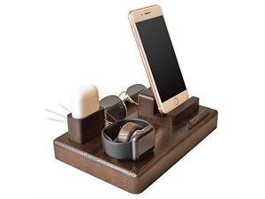 Wood Phone Docking Station Ash Magnets Organizer Men Gift Husband Charging Pad Slim Birthday Nightstand Boyfriend Compatible with iPhone AirPods Apple Watch