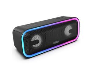 DOSS SoundBox Pro+ Wireless Bluetooth Speaker with 24W Impressive Sound, Booming Bass, Wireless Stereo Pairing, Mixed Colors Lights, IPX5 Waterproof, 15 Hrs Battery Life, 66 ft Bluetooth Range-Black