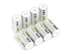 C Size Battery Deep Cycle 5000mAh NiMH Battery Pack 8-Pack Odec Rechargeable C Batteries 