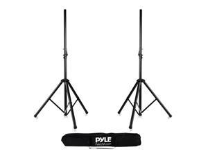 Pyle Universal Dual PA DJ Tripod 2 Speaker Stand Kit  with Adjustable Height  & Storage Bag  Constructed with Heavy Duty Durable Steel and Lightweight for Easy Mobility Safety PIN Screw Locks PSTK107