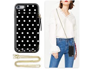 iPhone 6s Wallet Case, ZVE iPhone 6 Zipper Wallet Case with Card Holder Slot Crossbody Chain Handbag Purse Leather Shockproof Protective Case Cover for Apple iPhone 6/ 6s, 4.7 inch - Polka Dots