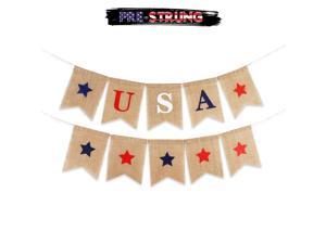 LINGTEER USA Stars Burlap Bunting Banner Perfect for 4th of July Independence Day Party Decorations Sign.