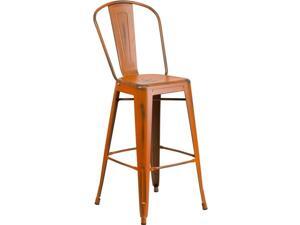 30 High Distressed Orange Metal Indoor-outdoor Barstool With Back Et-3534-30- 30 High Distressed Orange Metal Indoor-outdoor Barstool With Back Et-3534-30-