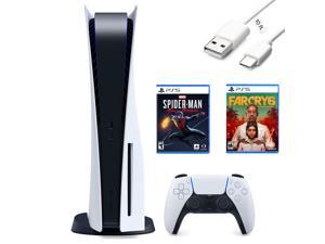 Sony Playstation 5 825GB Disk Console, UHD Blu-ray, One Wireless Controller, Marvel's Spider-Man: Miles Morales and Far Cry 6 Standard Edition with Mazepoly 10ft Type-C Charging Cable