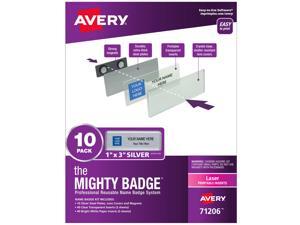 The Mighty Badge, 1”x3” Silver, 10 Reusable Name Tags 80 Laser Inserts The Mighty Badge, 1”x3” Silver, 10 Reusable Name Tags 80 Laser Inserts