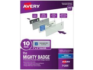 The Mighty Badge 1”x3” Silver, 10 Reusable Name Tags 80 Inkjet Inserts The Mighty Badge 1”x3” Silver, 10 Reusable Name Tags 80 Inkjet Inserts