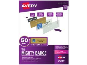 The Mighty Badge, 1”x3” Gold, 50 Reusable Name Tags 120 Inkjet Inserts The Mighty Badge, 1”x3” Gold, 50 Reusable Name Tags 120 Inkjet Inserts