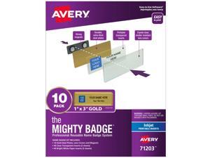 The Mighty Badge, 1”x3” Gold, 10 Reusable Name Tags 80 Inkjet Inserts The Mighty Badge, 1”x3” Gold, 10 Reusable Name Tags 80 Inkjet Inserts